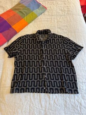 Todd Snyder Terry Cloth Geometric Short-Sleeve Button-Down Shirt